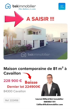 maison recente à la vente -   84300  CAVAILLON, surface 81 m2 vente maison recente - UBI469738034